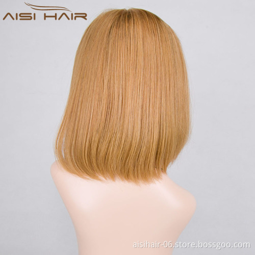 Aisi Hair Best Selling  Malaysian Hair Bob Cut Style Blonde Half Hand Tied Lace Wig For White Women